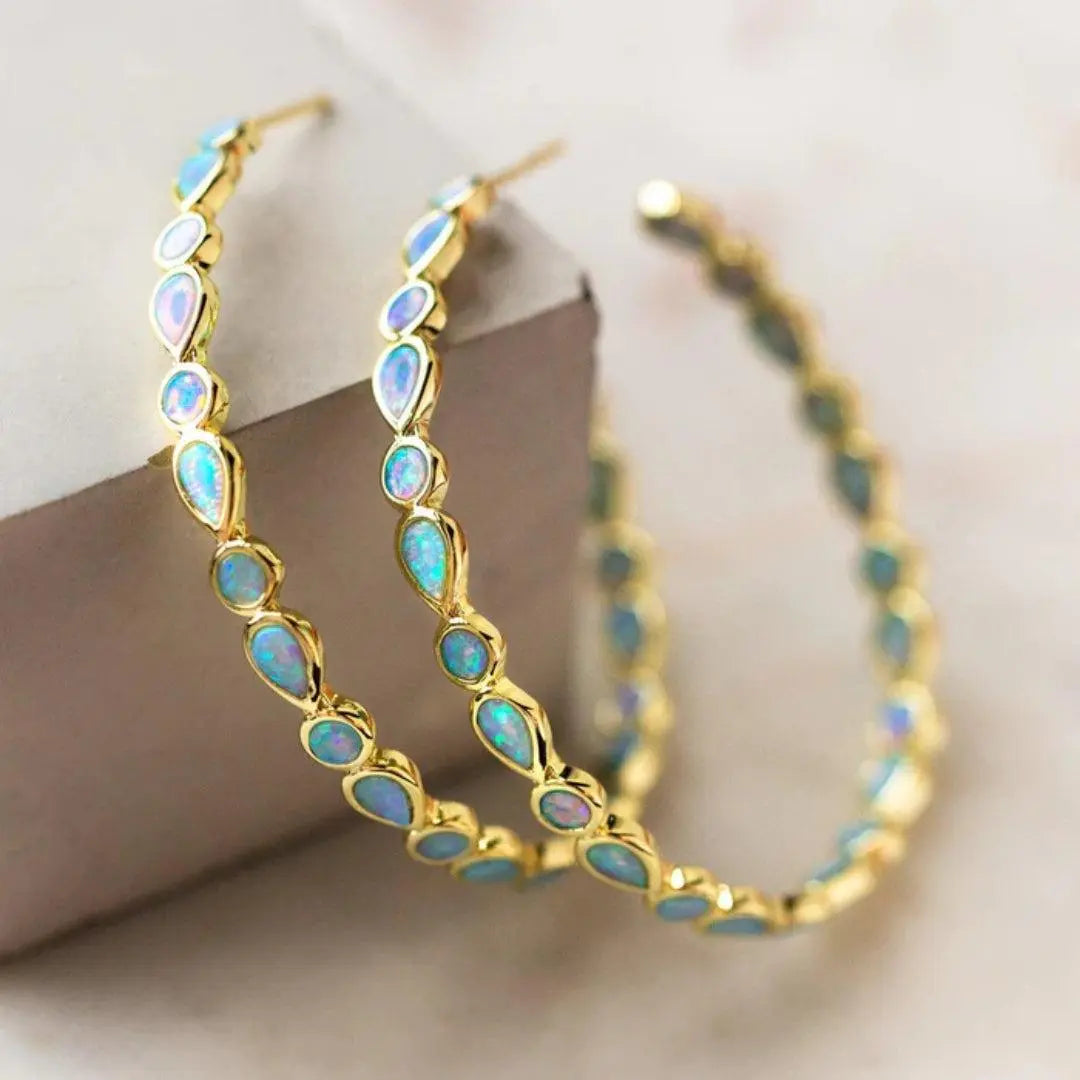 Vintage Blue Opal in Golden Earrings