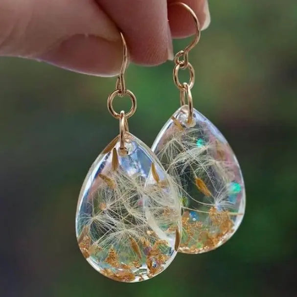 Dandelion Earrings Made of Vintage Crystal Glass