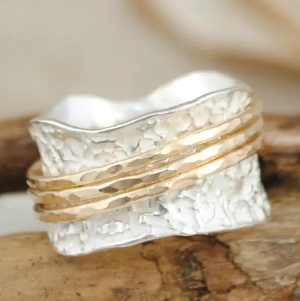 Vintage Spinner Thin Golden & Silver Ring
