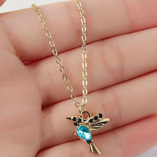 Fine Necklace with Hummingbird Pendant Made of Enamel and Zirconia