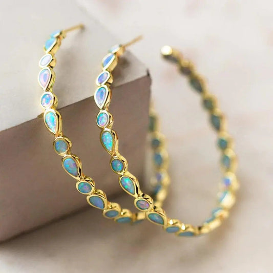 Vintage Blue Opal in Golden Earrings
