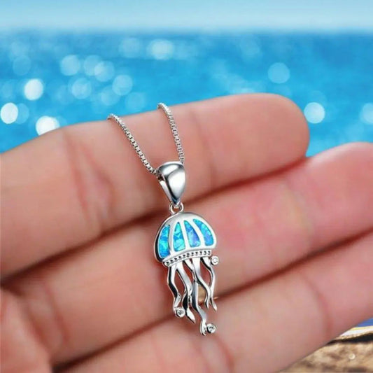 Medusa Necklace Made of Opal and Silver with Zirconia