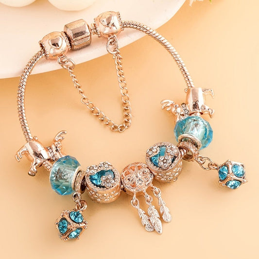 Bracelet Made of Rose Silver and Blue Zirconia