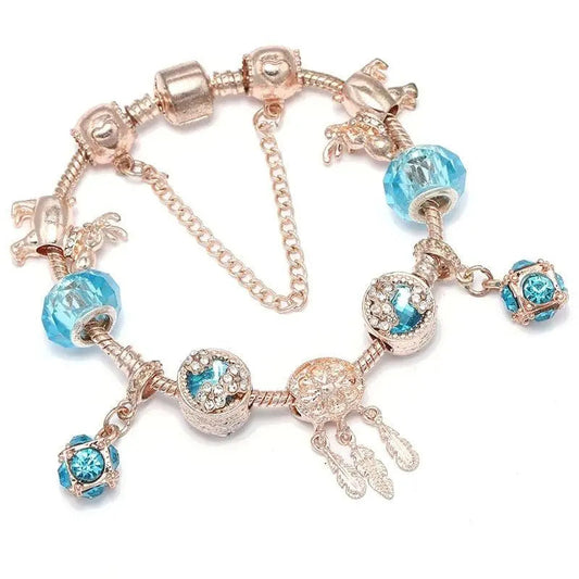 Bracelet Made of Rose Silver and Blue Zirconia
