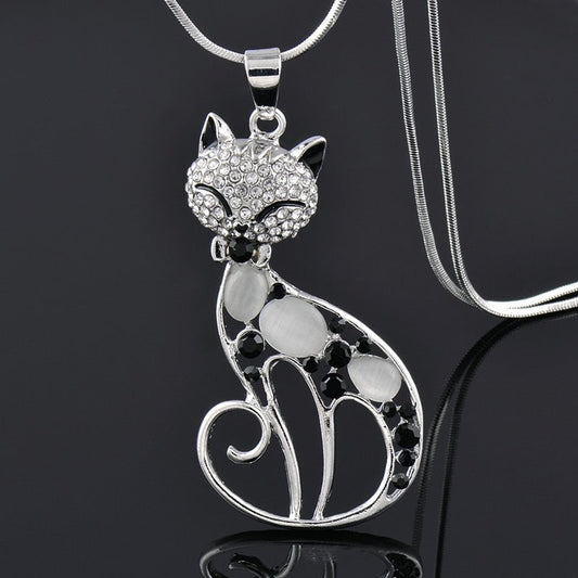 Love Cats Necklace Made of Sterling Silver and Set with Zirconia