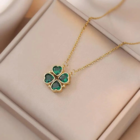 Radiant Clover Necklace with Vibrant Green Gemstones