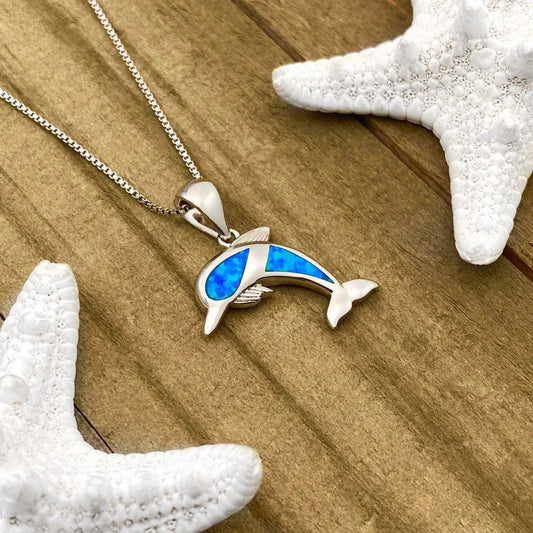 Dolphin Necklace Made of Opal and Silver