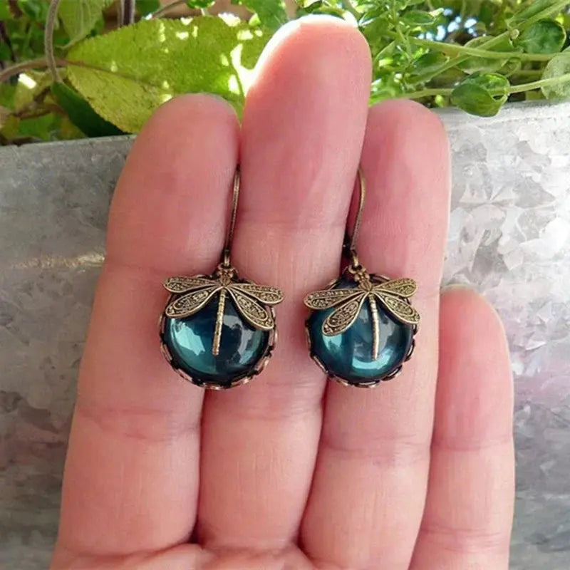 Spherical Dragonfly Earrings in Antique Golden