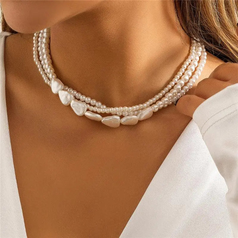 White Stone and Pearl Necklace