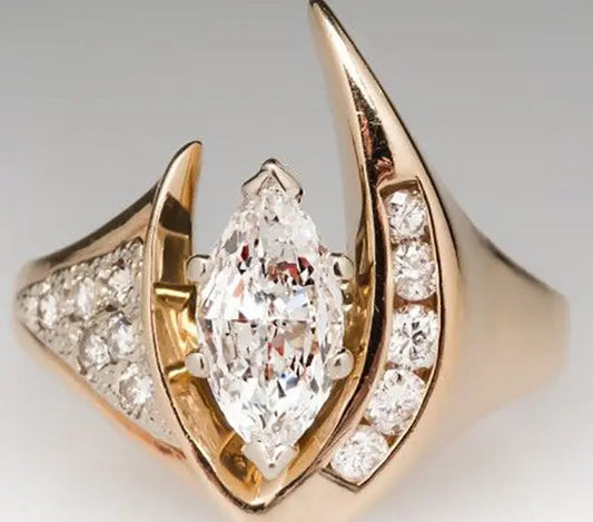 Vintage Irregular Golden Zirconia Ring