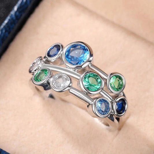 Blue Ring with Vintage Crystals