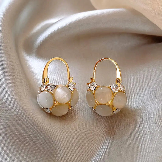 Golden Pearl Earrings with Crystals