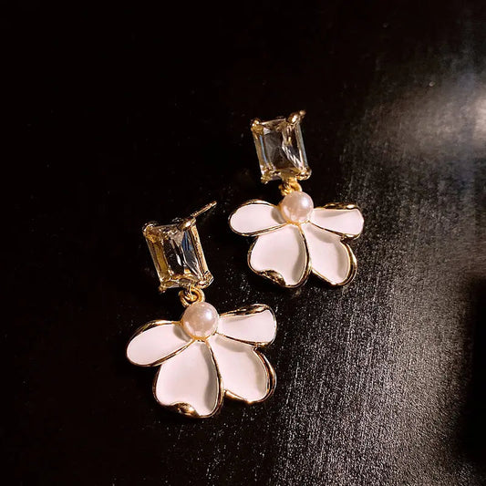 Pearl Earrings with White Petal