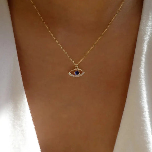 Golden Nazar Necklace with Zircons
