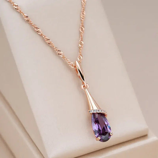 Elegant Necklace Made of Mauve Crystal Drops
