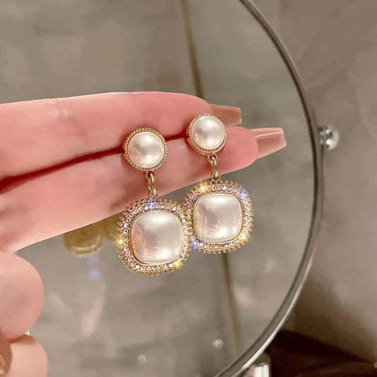 Elegant Bright Square Pearl Earrings