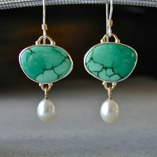 Vintage Earrings Made of Turquoise and Pearls