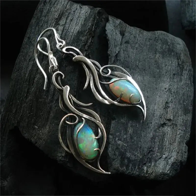 Vintage Earrings Made of Blue Opal in Sterling Silver