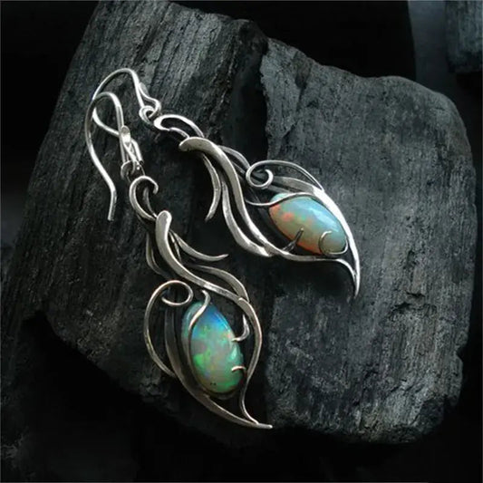 Vintage Earrings Made of Blue Opal in Sterling Silver