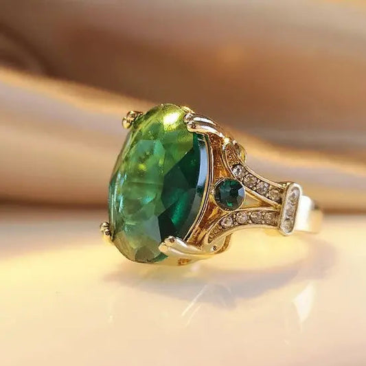 Boho Green Golden Crystal Ring