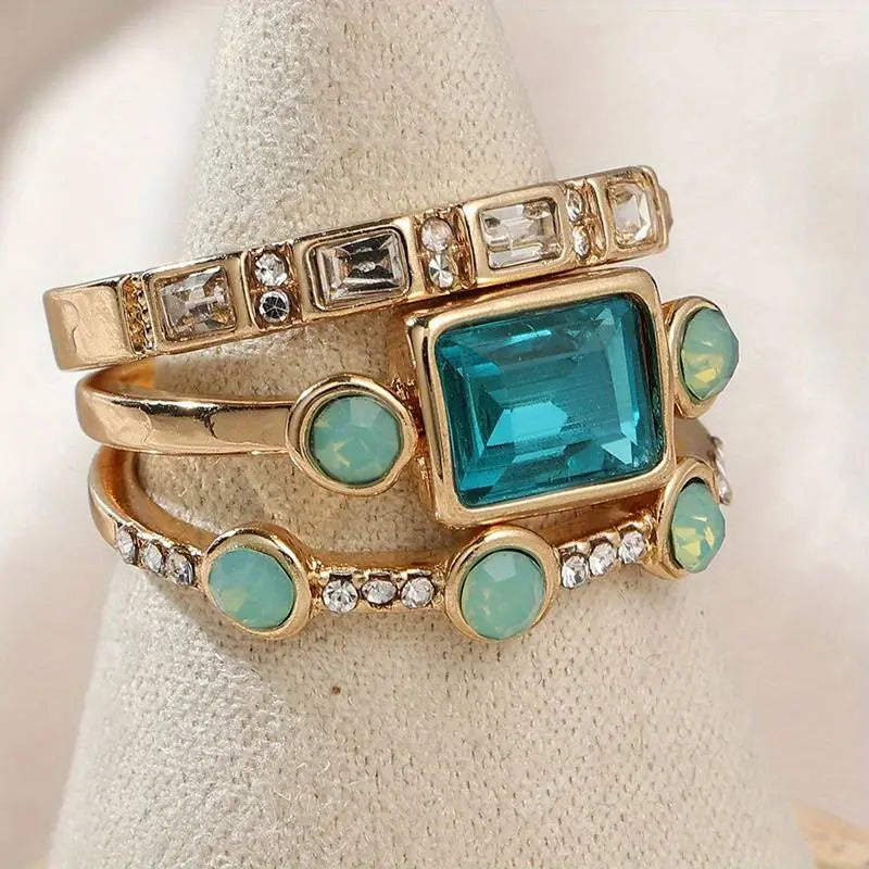 Vintage Blue Crystal Ring Set
