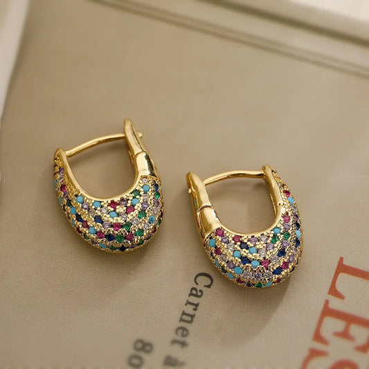 Elegant Colorful Earrings with Inlaid Crystals