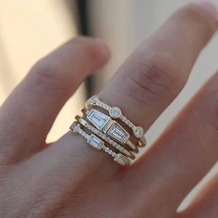 Vintage Golden and Zirconia Ring Set