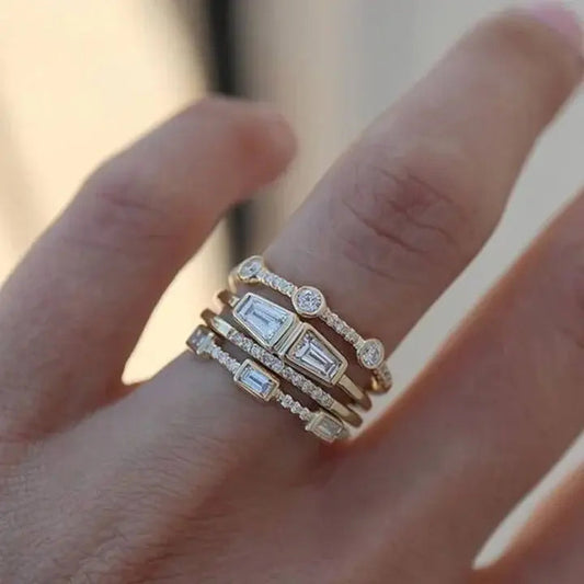 Vintage Golden and Zirconia Ring Set