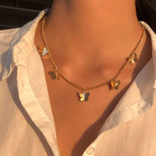 Silver and Golden Butterfly Necklace